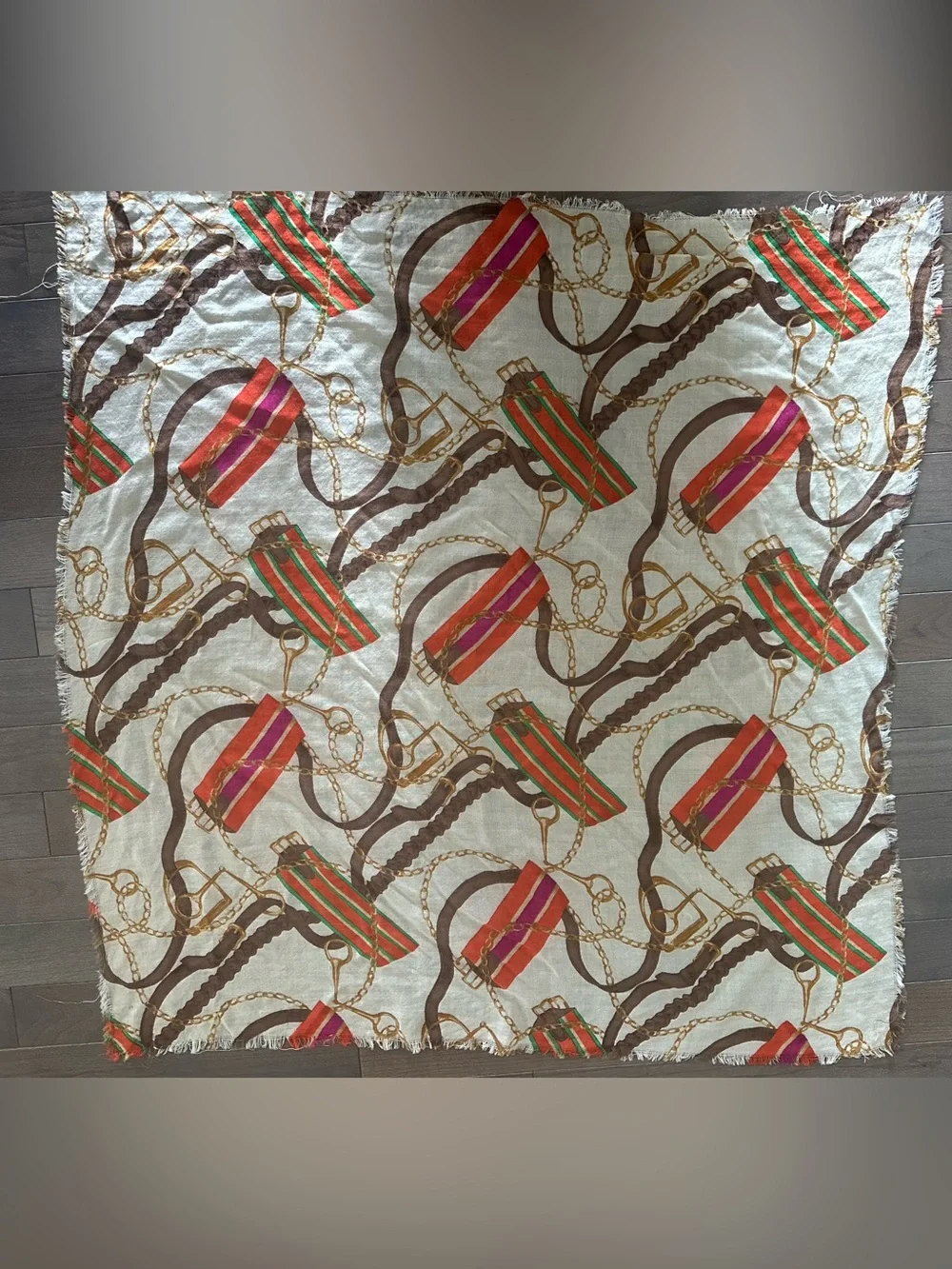 Oversized Equestrian Chain Belt Print Scarf Wrap 40” Square